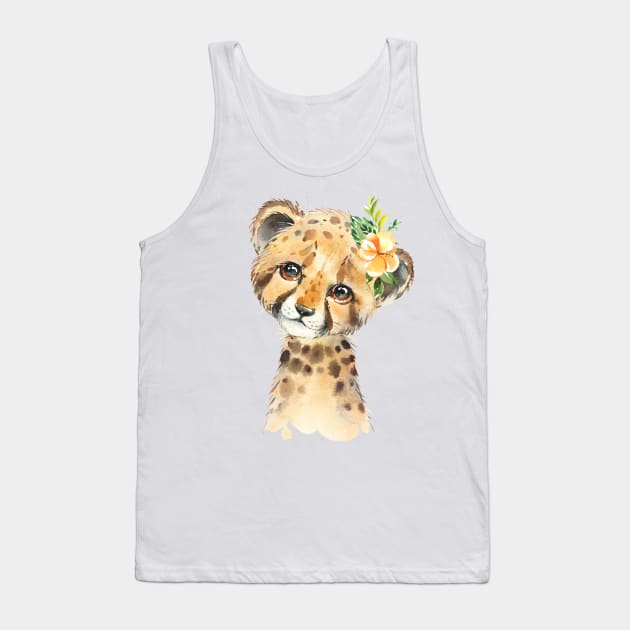 Adorable Cheetah with Flower Tank Top by Krisb1371